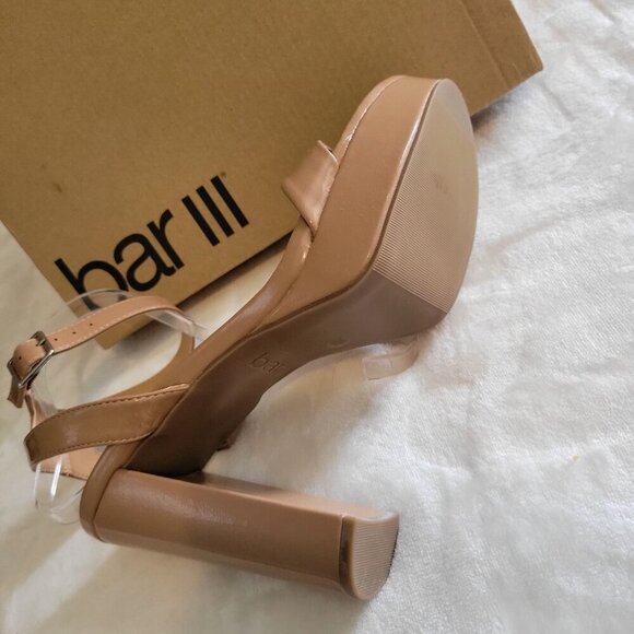 Bar III Womens Camel Patent Leather Strappy Platform Block Heel Sandals US 9.5M - Picture 6 of 8